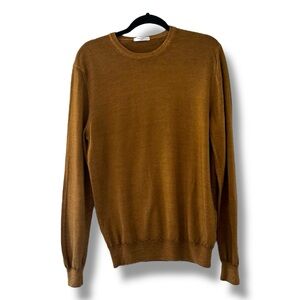 Boglioli Men's Gold Crewneck Sweater Virgin Wool  Quiet Luxury Minimalist Large
